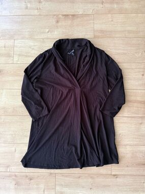Eileen Fisher Black Faux Wrap Tunic Medium Viscose Spandex 3/4 Sleeve Top